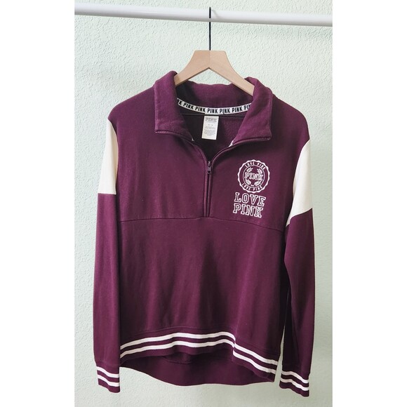 PINK Victoria's Secret Sweaters - PINK Maroon jersey logo half-zip sweatshirt